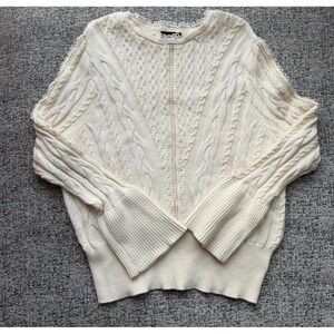 Express Cable Knit Sweater Lace Trim Cream Women's Size Large Cottagecore Y2K